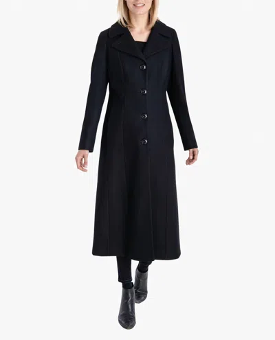 London Fog Single Breasted Maxi Peacoat In Black In Blue