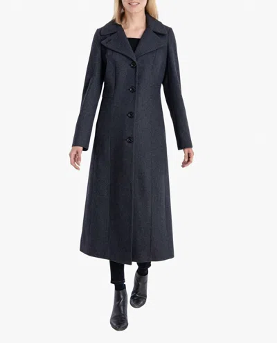 London Fog Single Breasted Maxi Peacoat In Charcoal In Blue