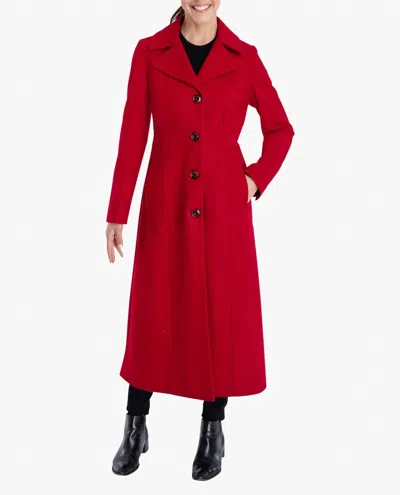 London Fog Single Breasted Maxi Peacoat In Red