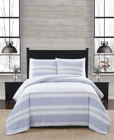 London Fog Stripe Flannel 3-pc. Duvet Cover Set, King In White,blue