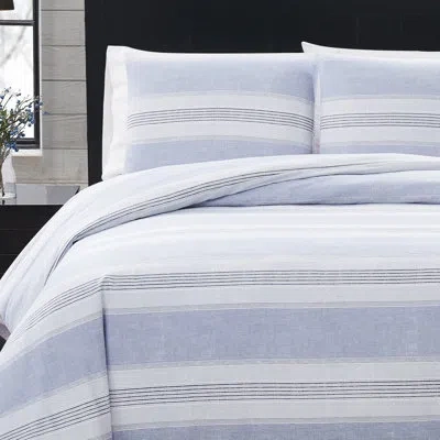 London Fog Stripe Flannel Duvet Cover Set In Blue