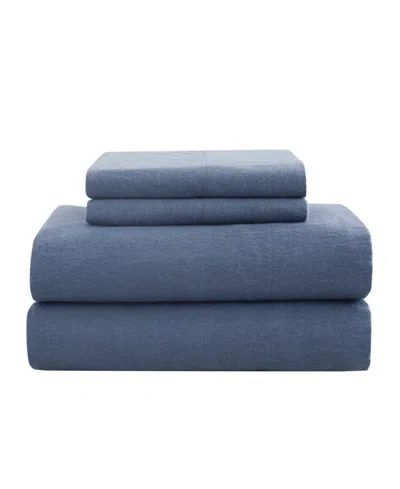 London Fog Super Soft Cotton Flannel 4 Piece Sheet Set, Queen In Blue