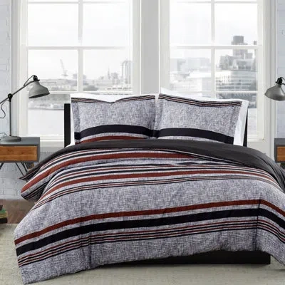 London Fog Warren Stripe Comforter Set In Red,gray,black