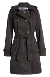 London Fog Water Repellent Belted Trench Coat In Black