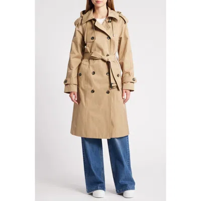 London Fog Water Resistant Belted Trench Coat In British Khaki