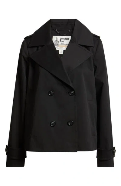London Fog Water Resistant Double Breasted Short Trench Coat In Black