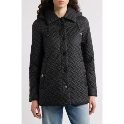 London Fog Water Resistant Quilted Jacket With Removable Hood In Black