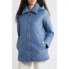 London Fog Water Resistant Quilted Jacket With Removable Hood In Blue