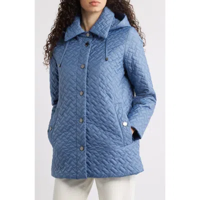 London Fog Water Resistant Quilted Jacket With Removable Hood In Blue