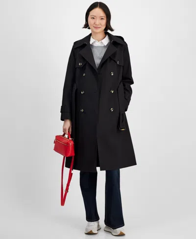 London Fog Women's Belted Hooded Trench Coat In Black