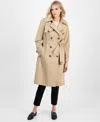 London Fog Women's Single-breasted Hooded Belted Trench Coat In Stone