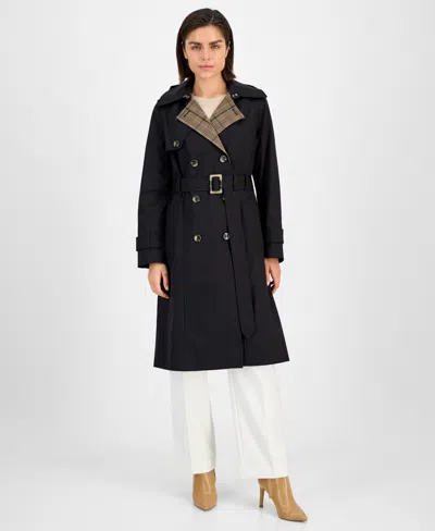 London Fog Women's Double-breasted Belted Trench Coat In Black