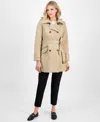 London Fog Women's Double-breasted Hooded Belted Trench Coat In Stone