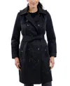 London Fog Women's Double-breasted Hooded Trench Coat, Created For Macy's In Black