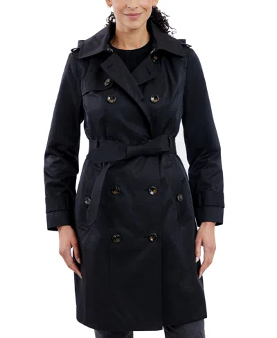 London Fog Women's Double-breasted Hooded Trench Coat, Created For Macy's In Black