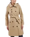 London Fog Women's Double-breasted Hooded Trench Coat, Created For Macy's In British Khaki