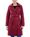 London Fog Cotton Blend Trench In Cranberry