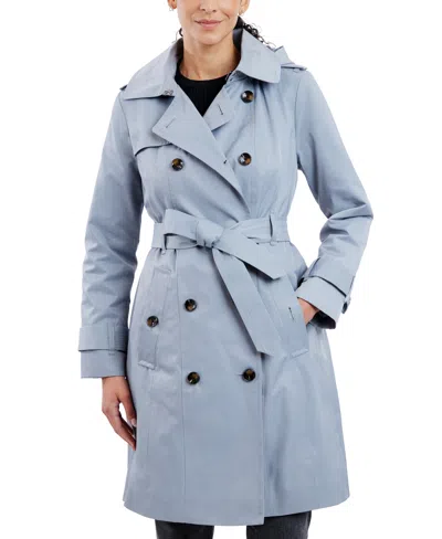 London Fog Women's Double-breasted Hooded Trench Coat, Created For Macy's In Koala Grey