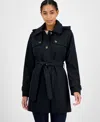 London Fog Women's Hooded Belted Zip-front Raincoat In Black