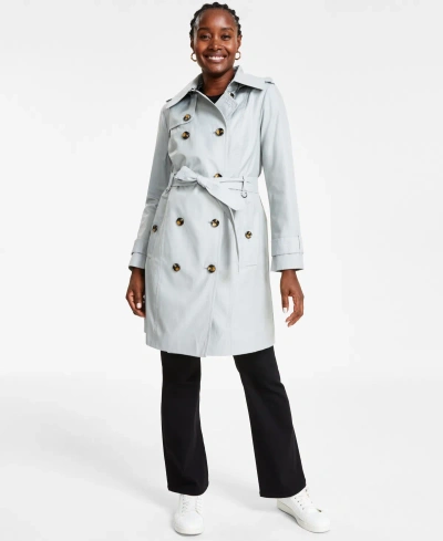 London Fog Women's Hooded Double-breasted Trench Coat In Cloudy