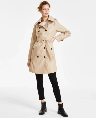 London Fog Women's Hooded Double-breasted Trench Coat In Stone