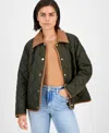 London Fog Women's Reversible Quilted Corduroy-trim Coat In Green