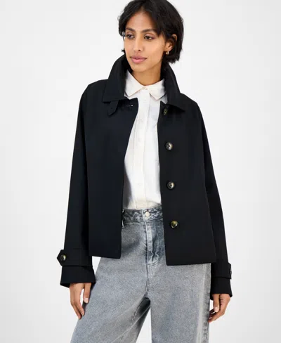 London Fog Women's Short Single-breasted Trench Coat, Exclusively At Macy's In Black