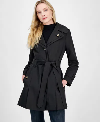 London Fog Women's Single-breasted Hooded Belted Trench Coat In Black