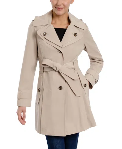 London Fog Women's Single-breasted Hooded Belted Trench Coat In Stone