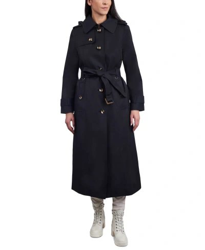 London Fog Women's Single-breasted Hooded Maxi Trench Coat In Black