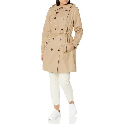 London Fog Women's Stone Khaki Belted Hooded Trench Jacket Coat In Brown