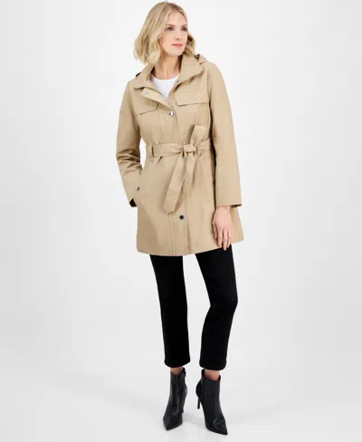 London Fog Women's Zip-front Hooded Belted Trench Coat In Stone