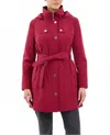 London Fog Zip Front High-neck Hooded Trench Coat In Cranberry In Brown