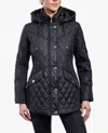 London Fog Zip Front Hooded Quilted Jacket In Black In Black