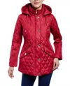 London Fog Zip Front Hooded Quilted Jacket In Chili In Red