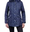 London Fog Zip Front Hooded Quilted Jacket In Navy In Blue