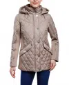 London Fog Zip Front Hooded Quilted Jacket In Truffle In Brown