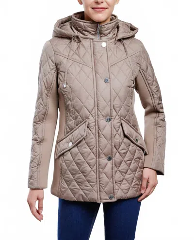 London Fog Zip Front Hooded Quilted Jacket In Truffle In Brown