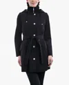 London Fog Zip Front Hooded Trench With Belt In Black In Black