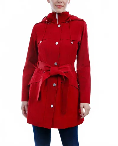 London Fog Zip Front Hooded Trench With Belt In Chili In Red