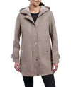 London Fog Zip-front Sherpa Lined Hood 31 Inch Wool Jacket In Taupe Heather In Gray