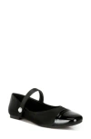 London Rag Albi Patent Toe Cap Satin Mary Jane Sandal In Black