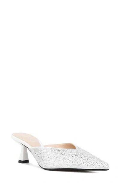 London Rag Aldora Rhinestone Kitten Heel Mule In White