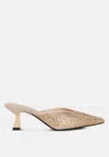 London Rag Aldora Rhinestones Embellished Satin Mules In Beige