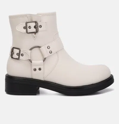 London Rag Allux Faux Leather Pin Buckle Boots In White