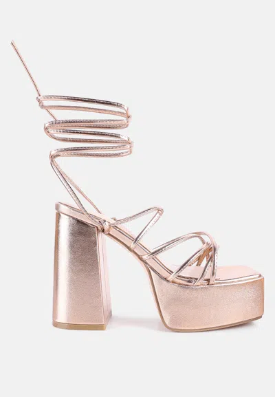 London Rag Anvil Metallic Block Heeled Lace Up Sandals In Multi