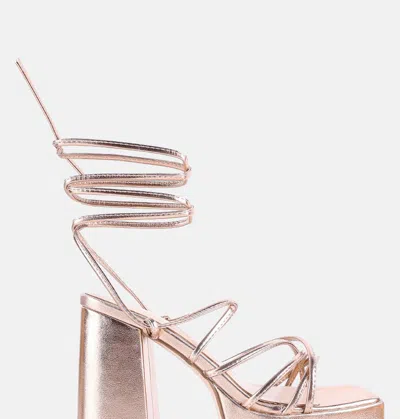 London Rag Croma Metallic Block Heeled Lace Up Sandals In Gold