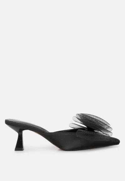 London Rag Asma Organza Bow Embellished Satin Mules In Black