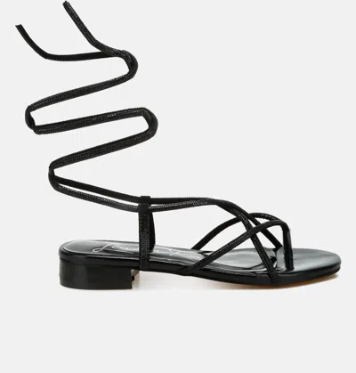 London Rag Babbity Rhinestone Embellished Lace-up Sandals In Black