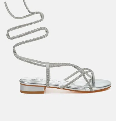 London Rag Babbity Rhinestone Embellished Lace-up Sandals In Silver